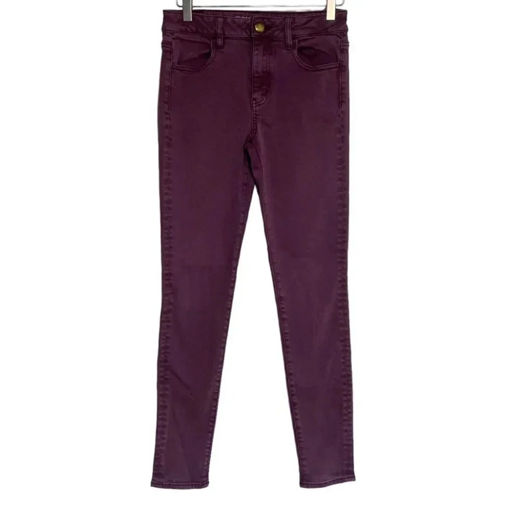 American Eagle Hi-Rise Jegging Size 4 Purple Burgundy High Waisted Skinny Jeans